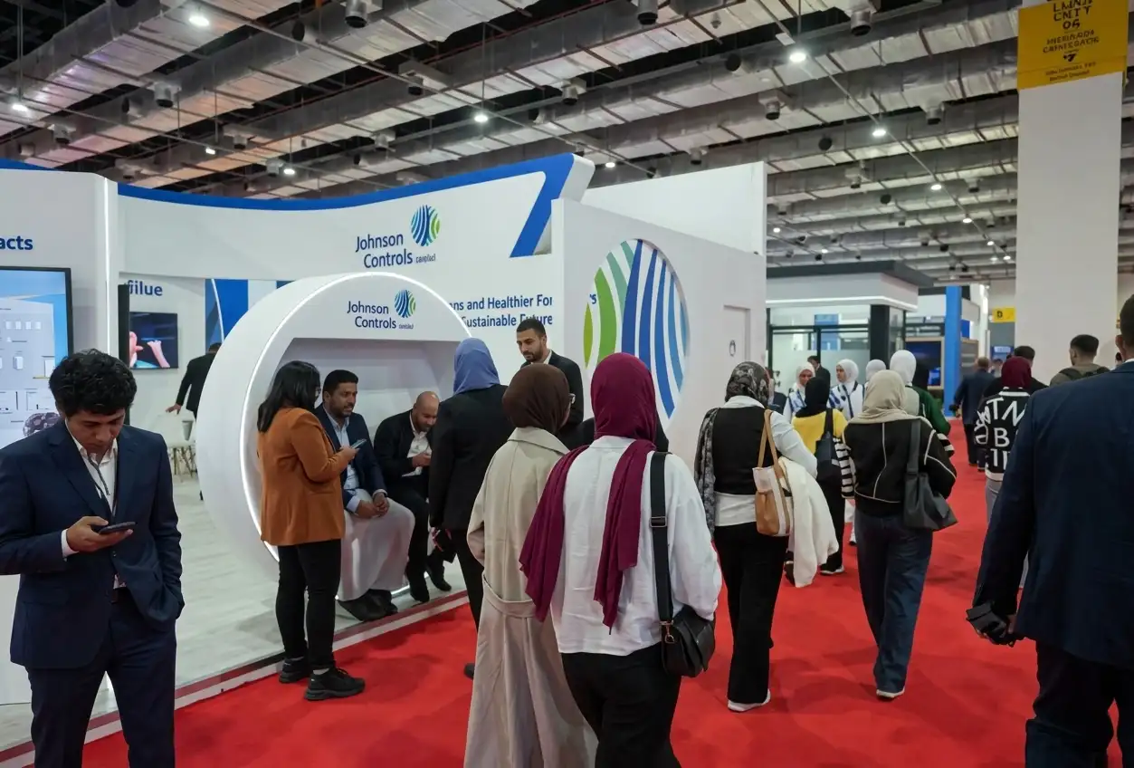 Visitors at the Johnson Controls stand, AIDC² Expo 2025
