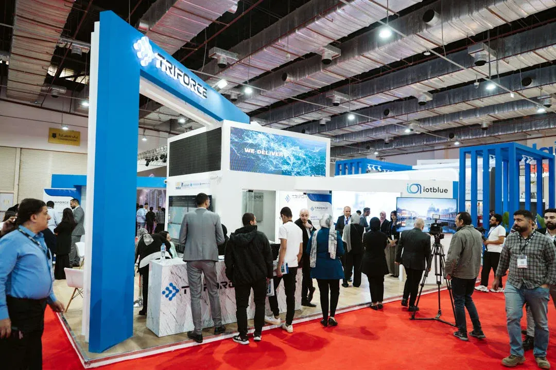Striking design elements make the Triforce booth a standout on the exhibition floor.