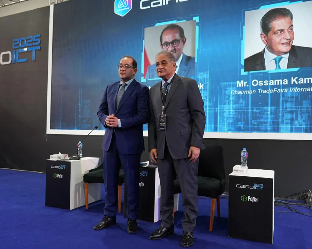 The opening session on the AIDC² Expo 2025 stage, introducing Ossama Kamal, Chairman of Tradefairs International