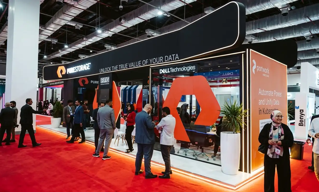 The Pure Storage and Dell Technologies stands at AIDC² Expo 2025