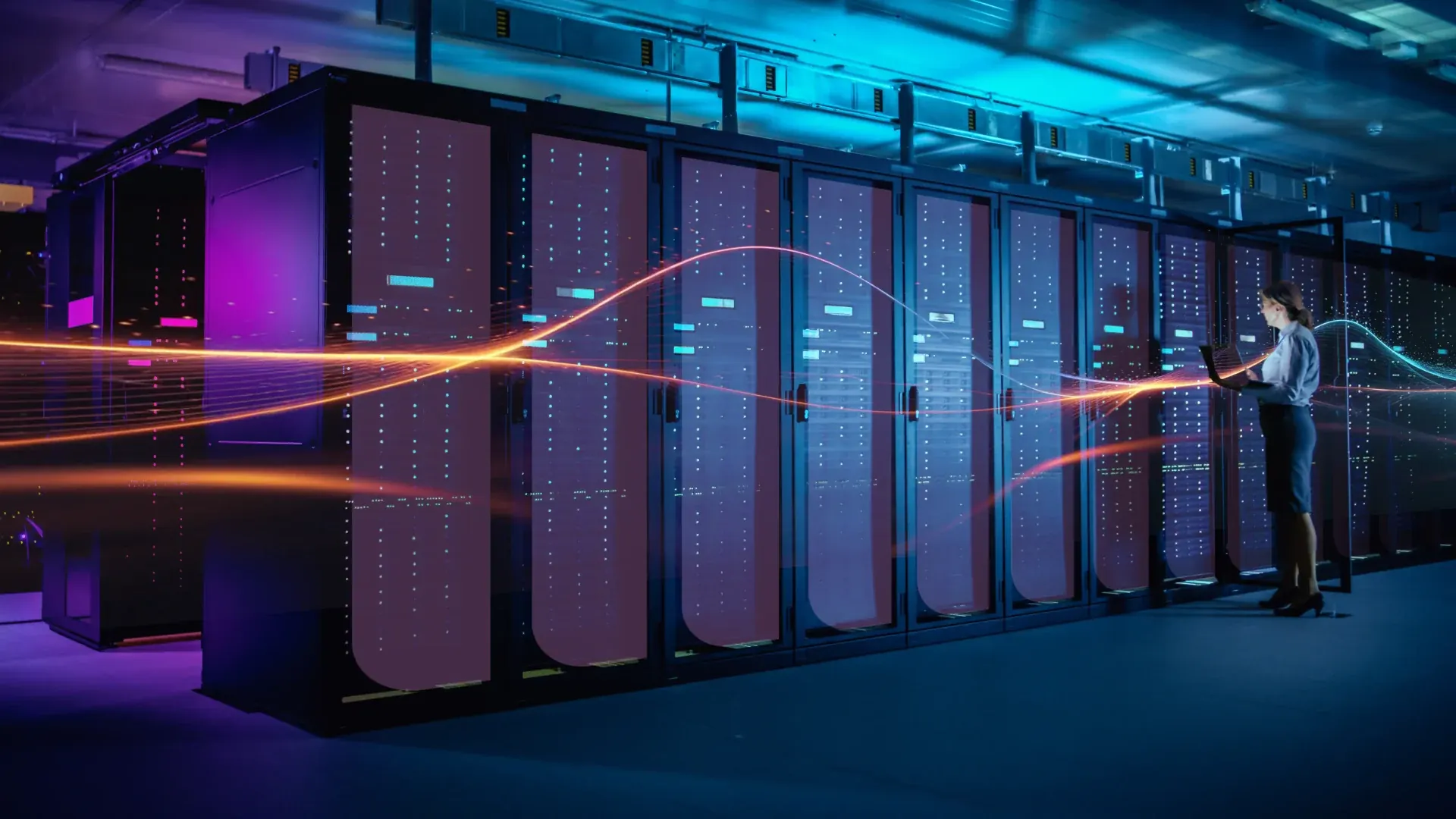 An engineer in a data center