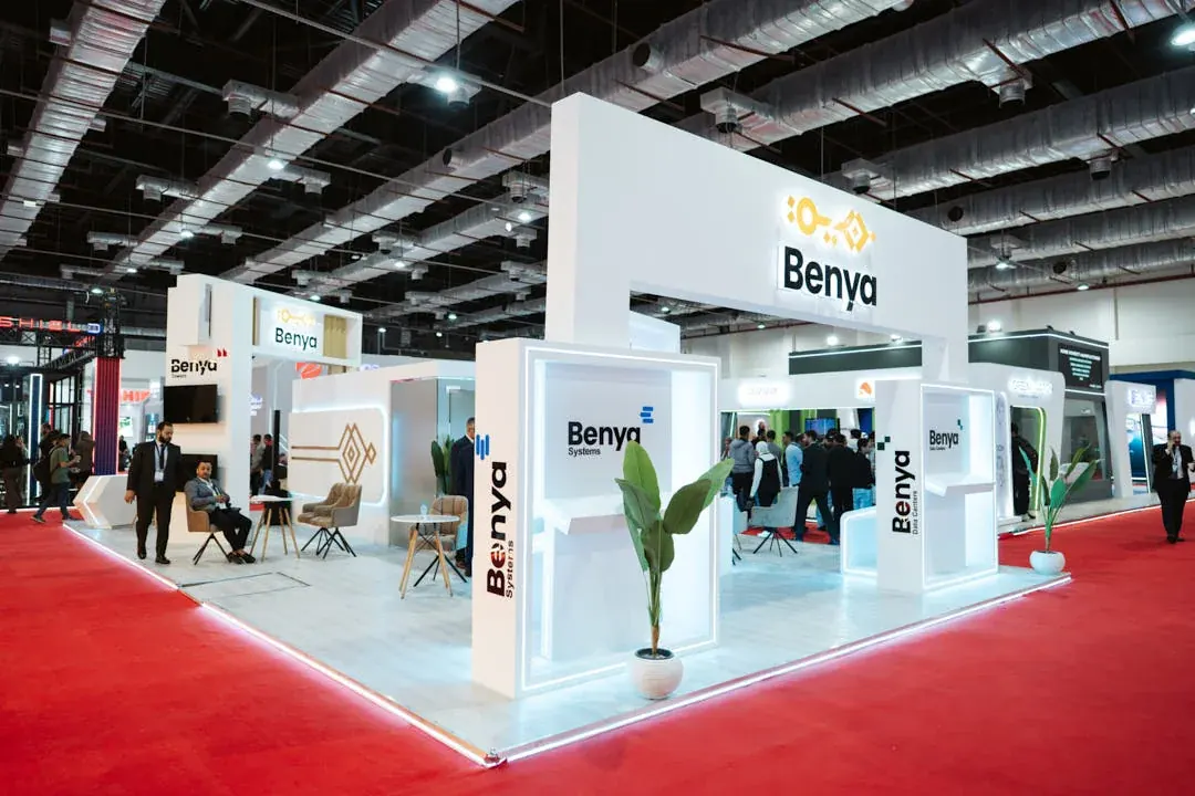 Striking design elements make the Benya and Khazna booth a standout on the exhibition floor.