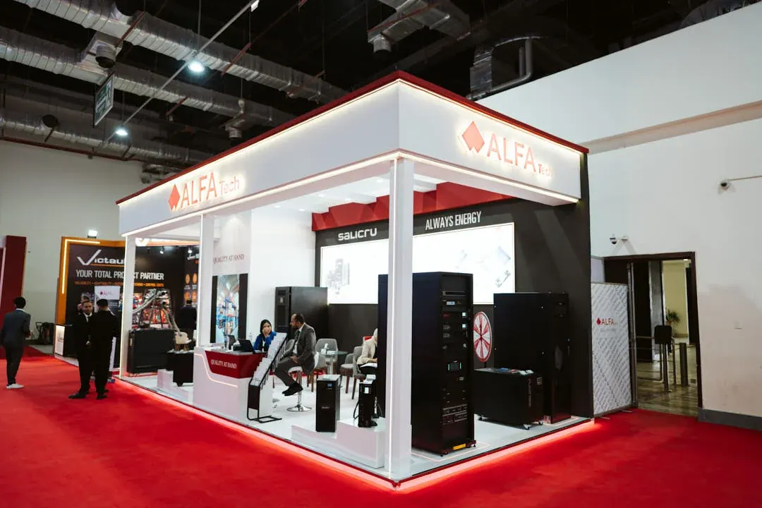 The Alfa Tech booth stands out with refined design and a polished, high-end showcase.